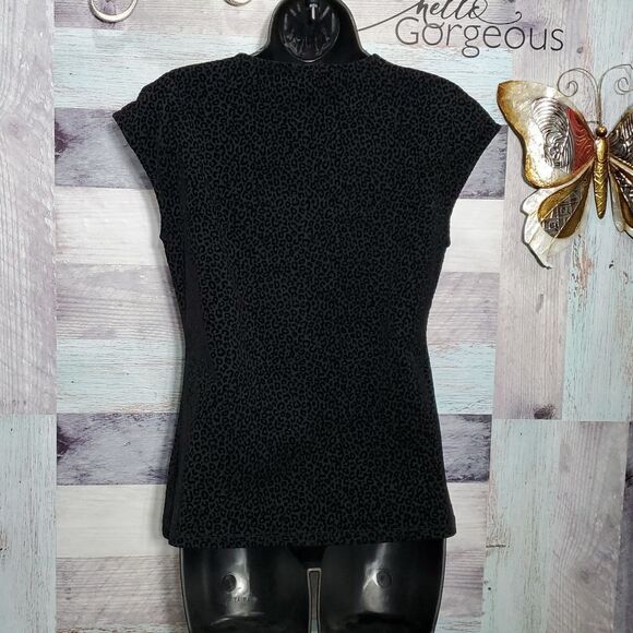 Ann Taylor Sz S Black Leopard Print Velour  Flocked VNeck Sleeveless Tank Blouse - Picture 5 of 9